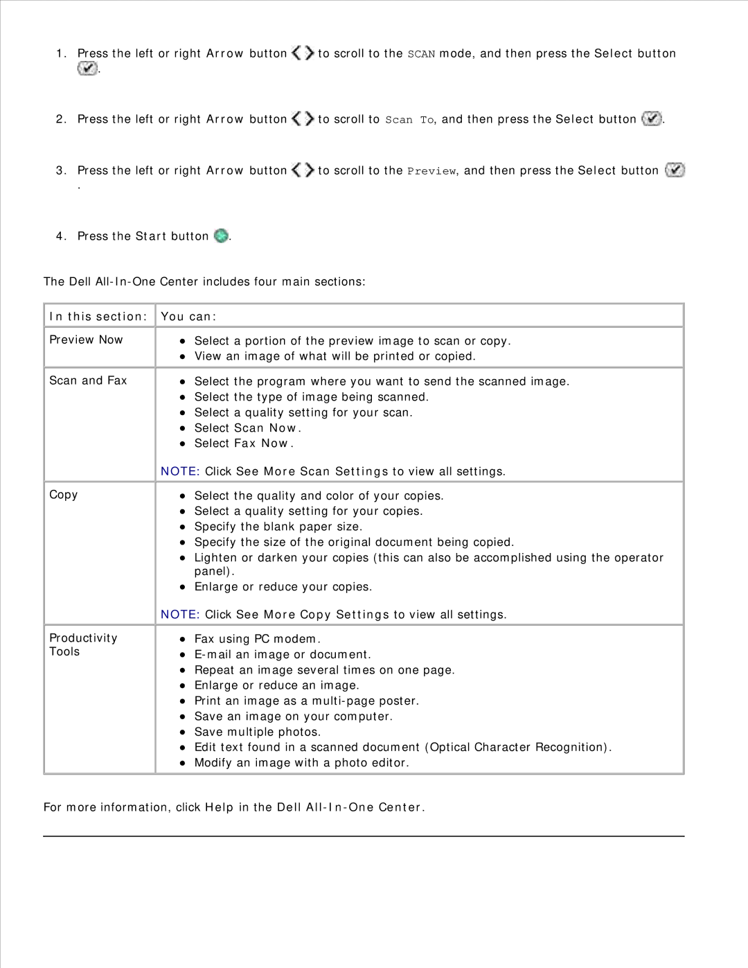 Dell 926 manual This section You can 