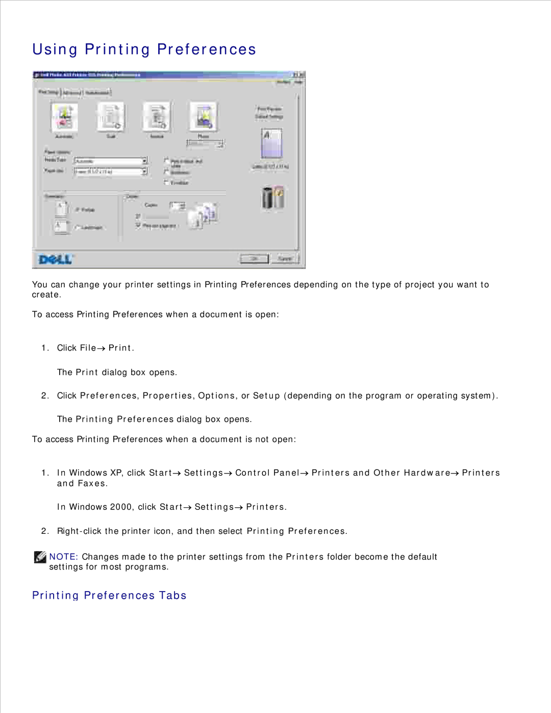 Dell 926 manual Using Printing Preferences, Click File Print 