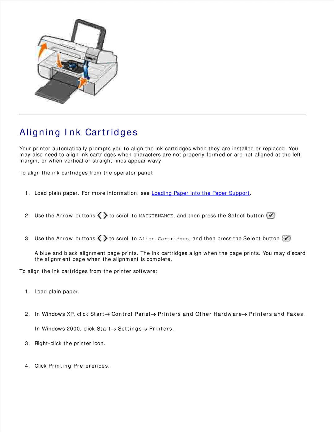 Dell 926 manual Aligning Ink Cartridges, Click Printing Preferences 