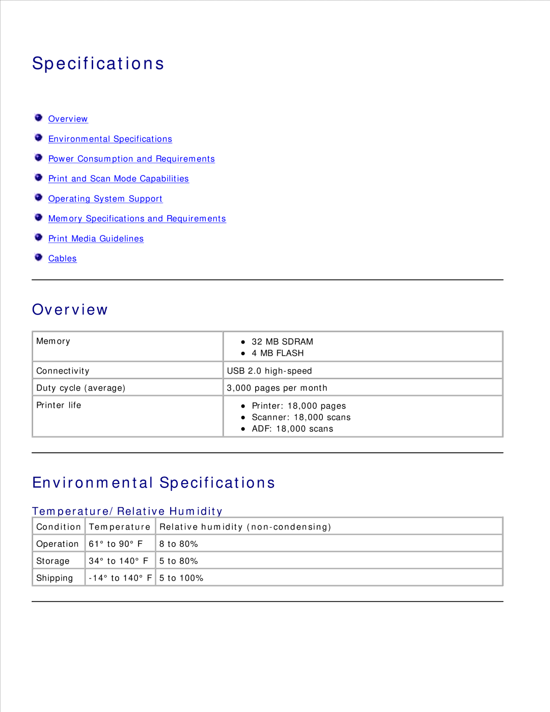 Dell 926 manual Overview, Environmental Specifications, Condition Temperature Relative humidity non-condensing 