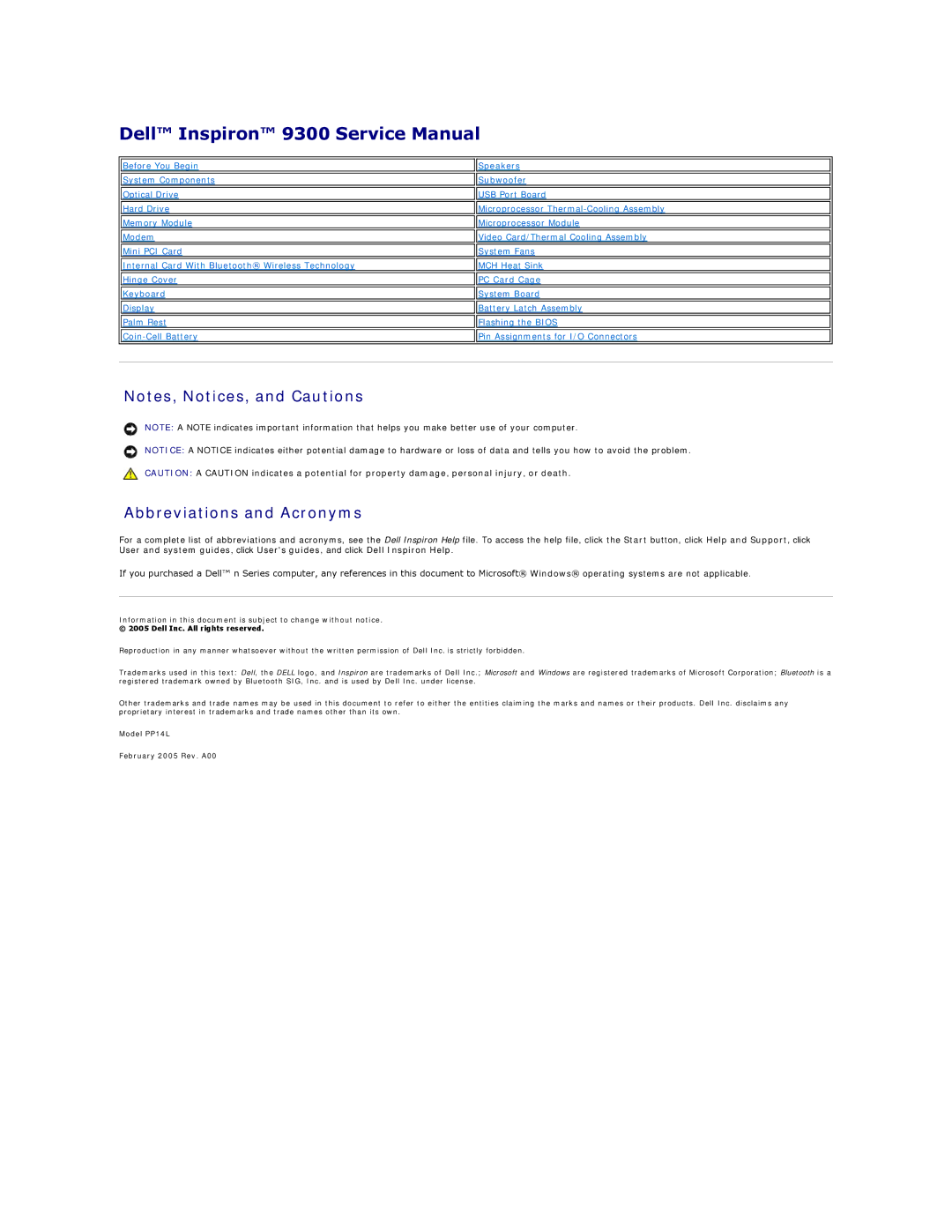 Dell 9300 manual Abbreviations and Acronyms 