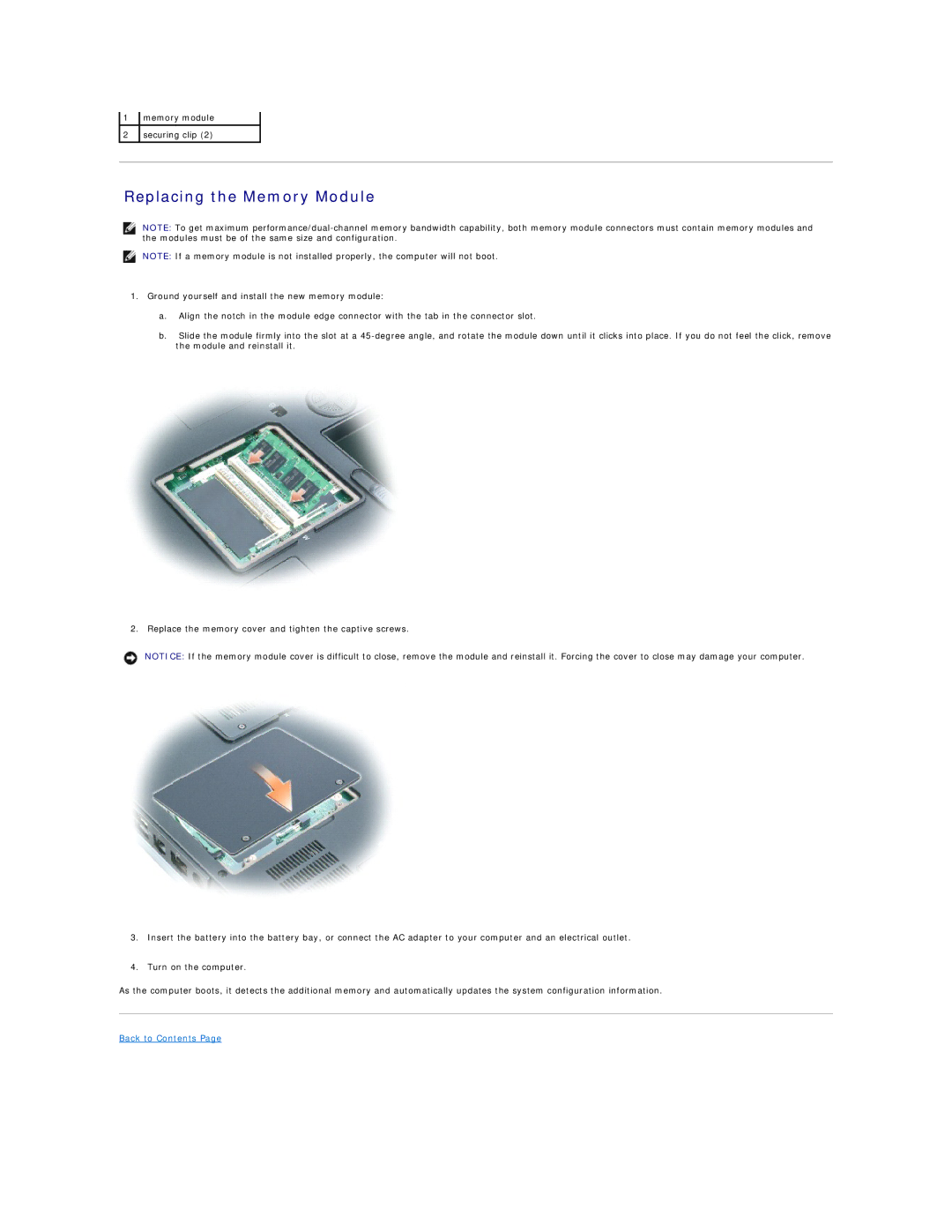 Dell 9300 manual Replacing the Memory Module 