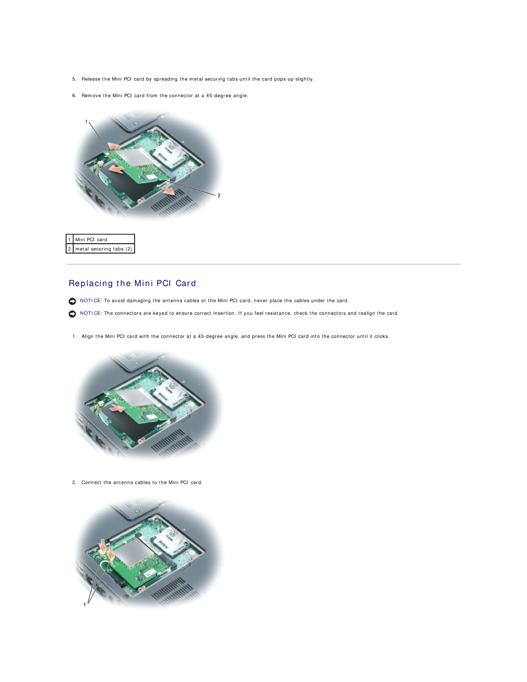 Dell 9300 manual Replacing the Mini PCI Card 