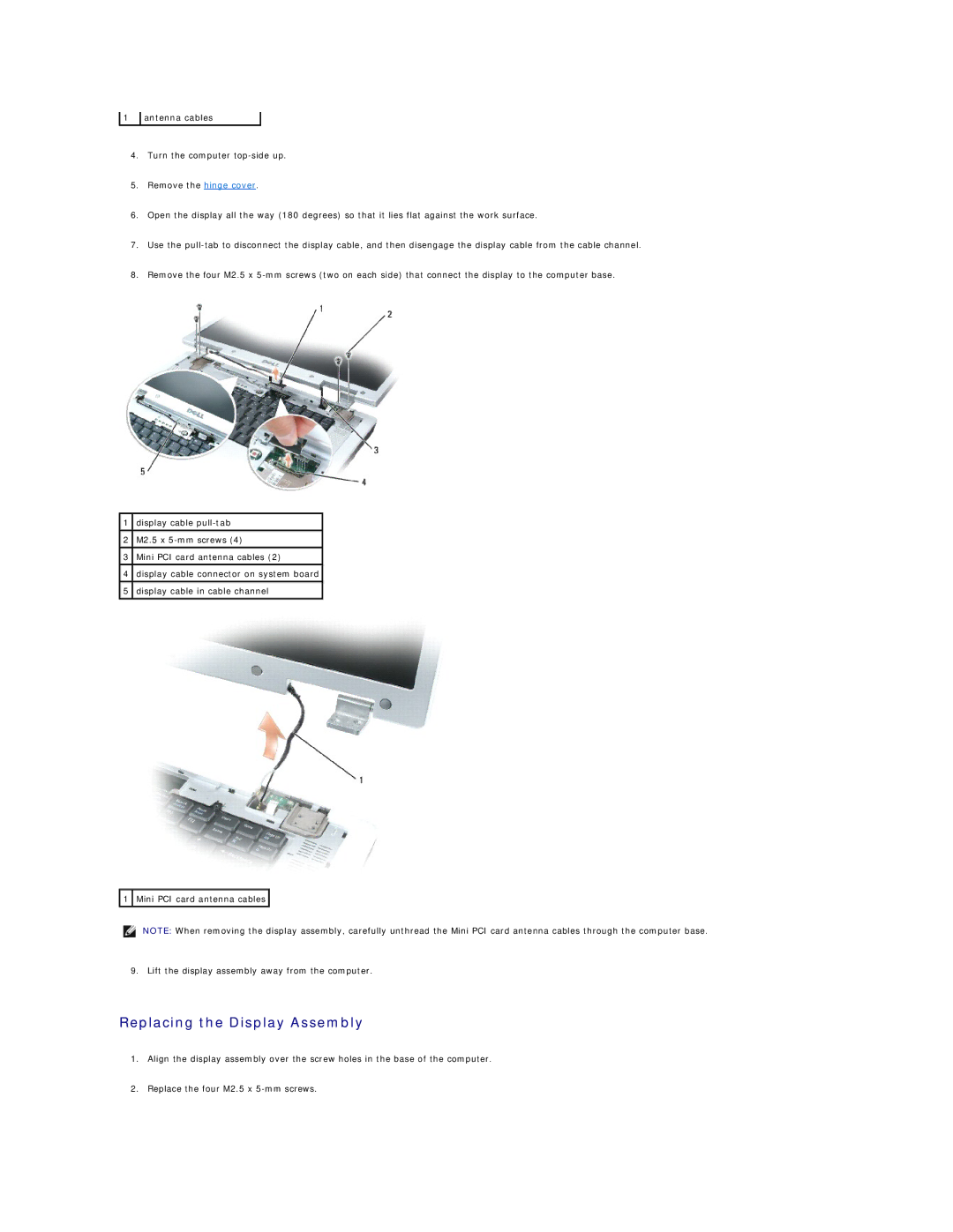 Dell 9300 manual Replacing the Display Assembly 