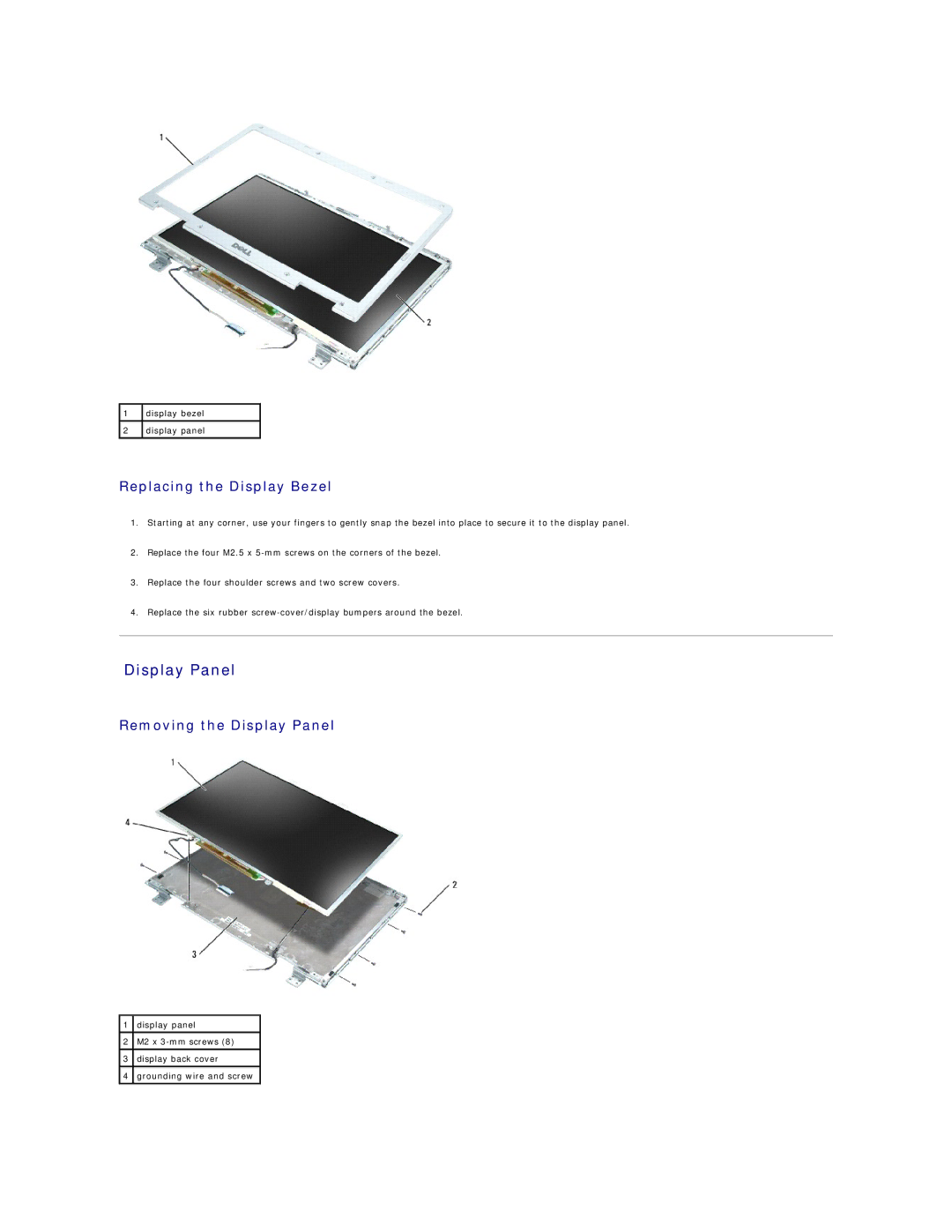 Dell 9300 manual Display Panel, Replacing the Display Bezel 