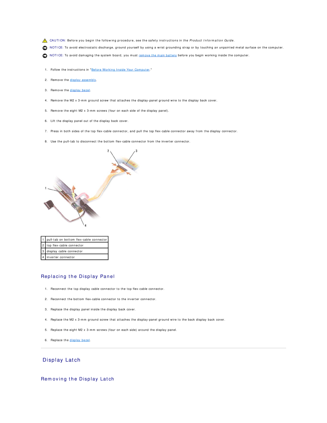 Dell 9300 manual Display Latch, Replacing the Display Panel 