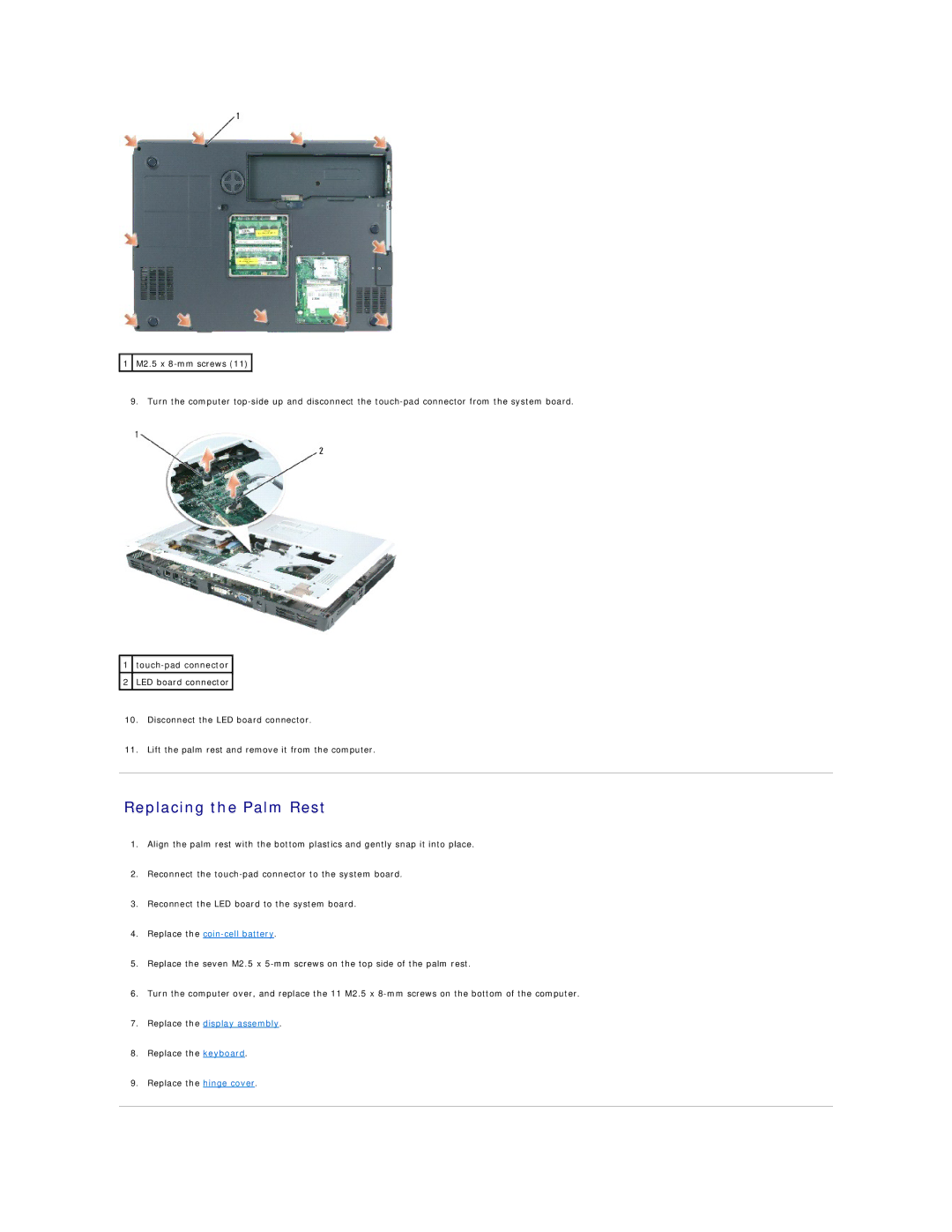 Dell 9300 manual Replacing the Palm Rest, Replace the coin-cell battery 