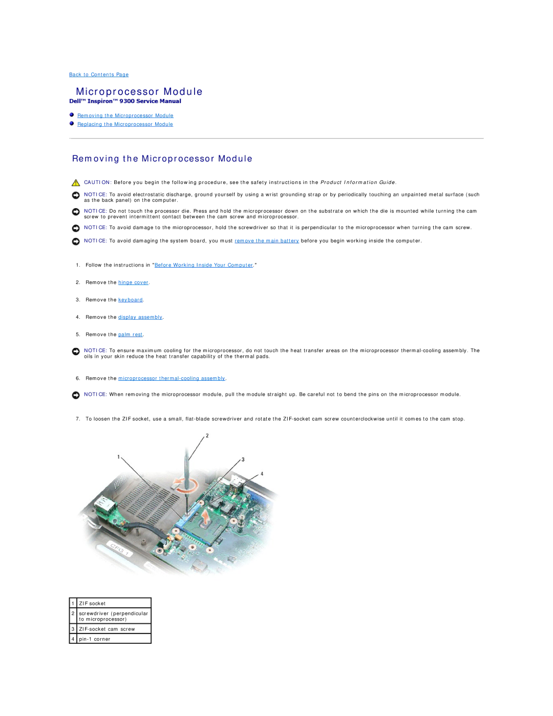 Dell 9300 manual Removing the Microprocessor Module 