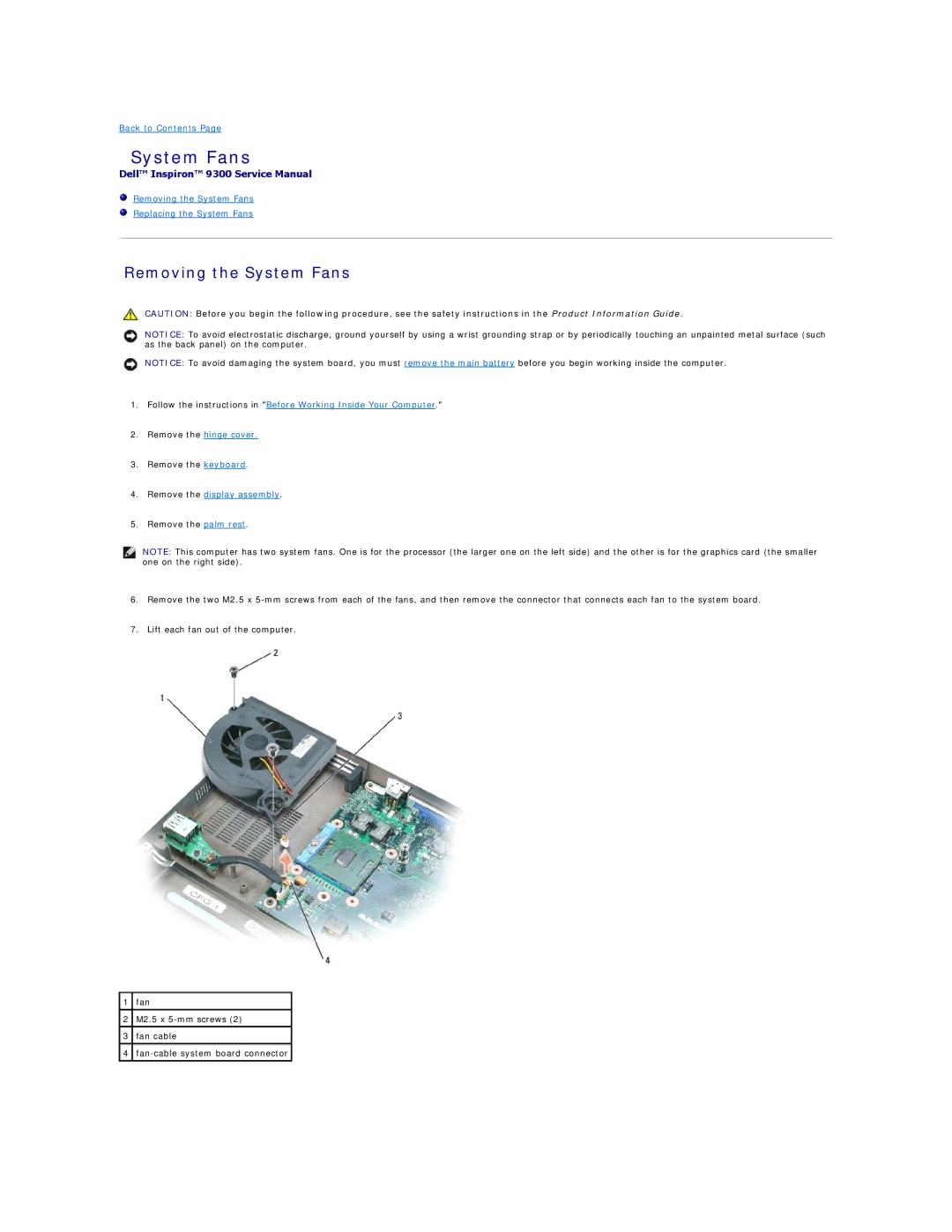 Dell 9300 manual Removing the System Fans 