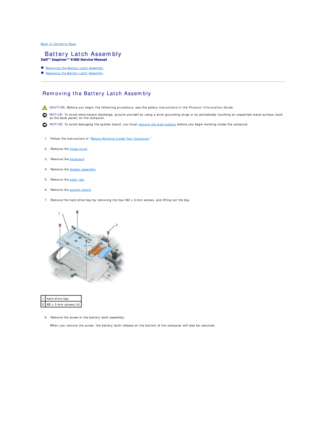 Dell 9300 manual Removing the Battery Latch Assembly 