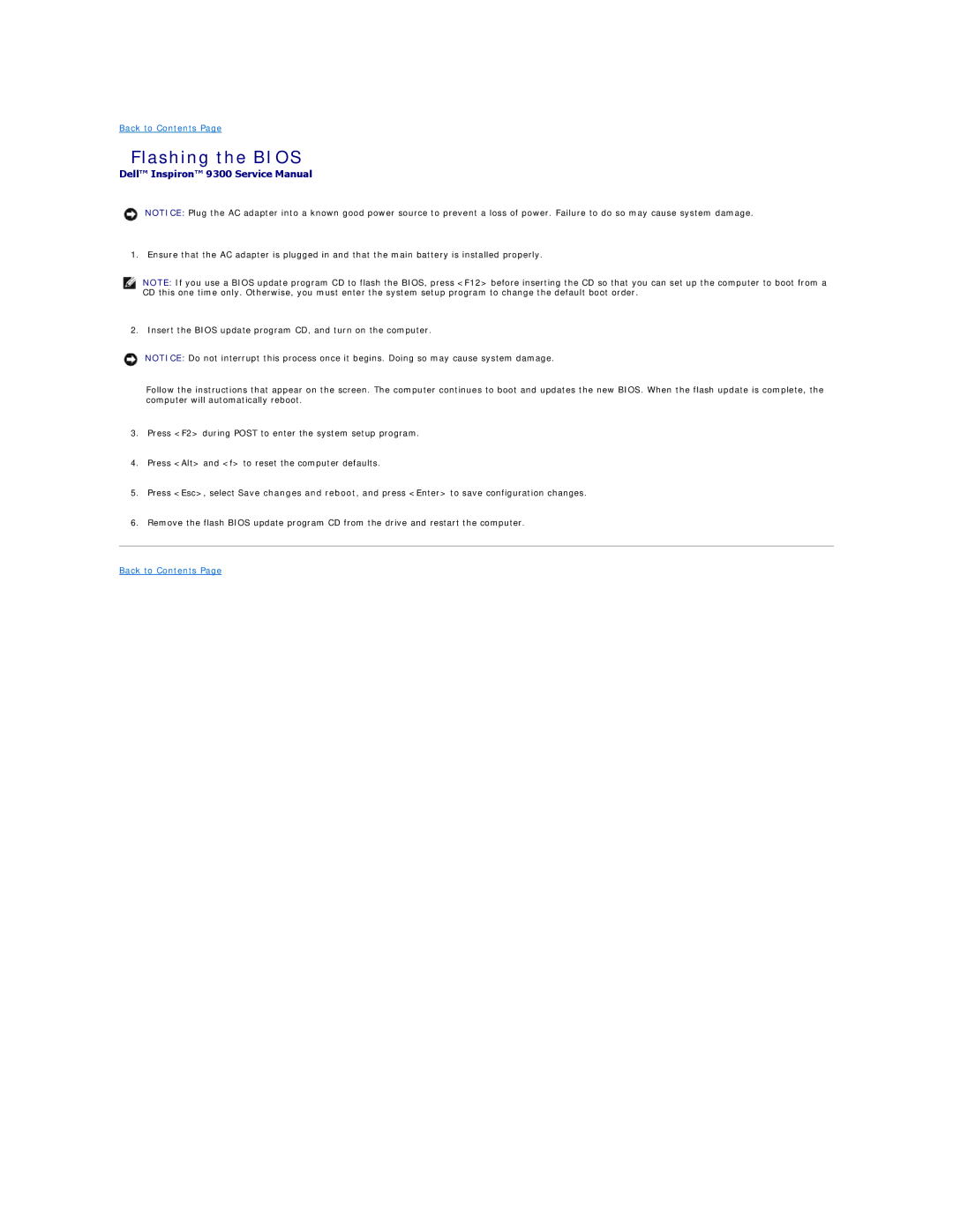 Dell 9300 manual Flashing the Bios 