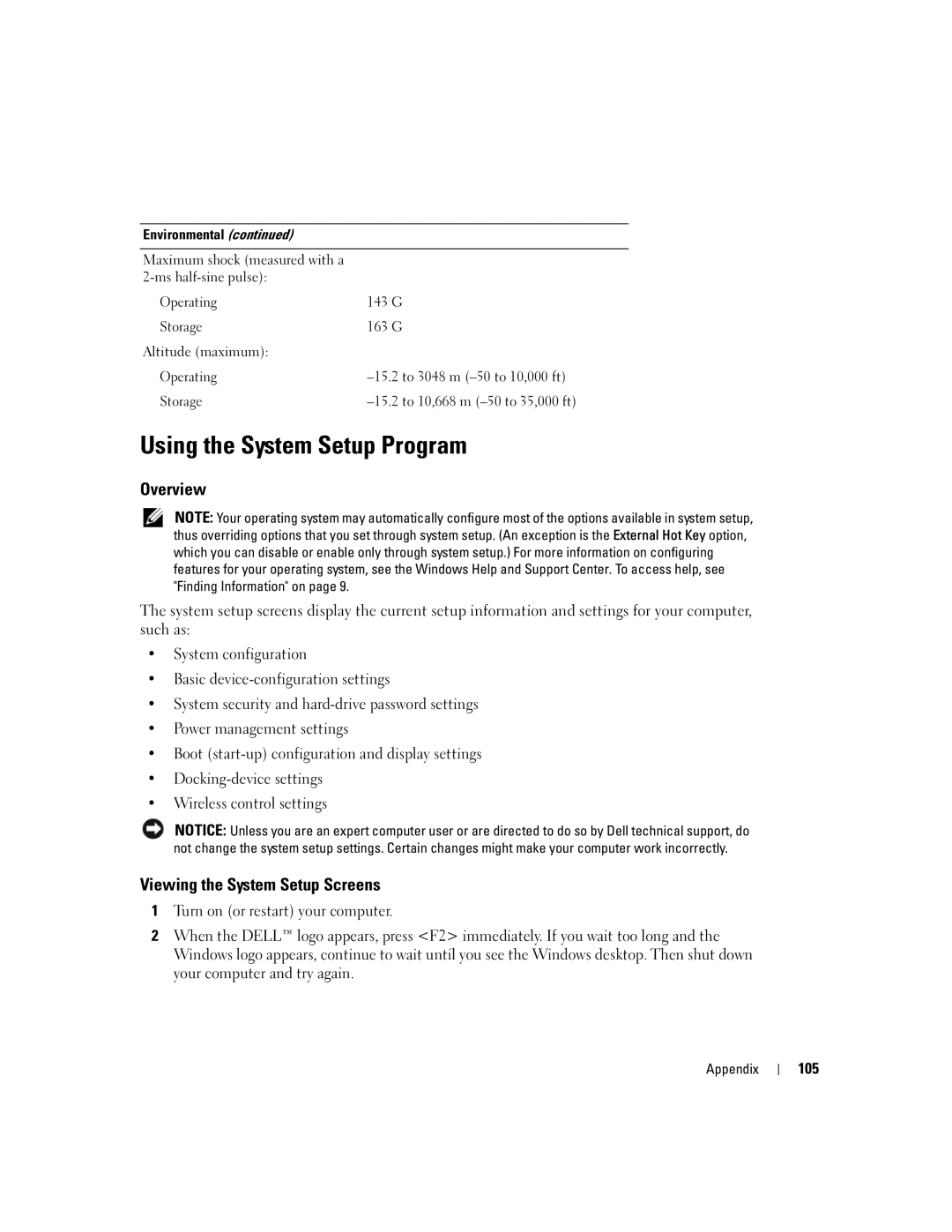 Dell 9300 owner manual Using the System Setup Program, Overview, Viewing the System Setup Screens, 105 