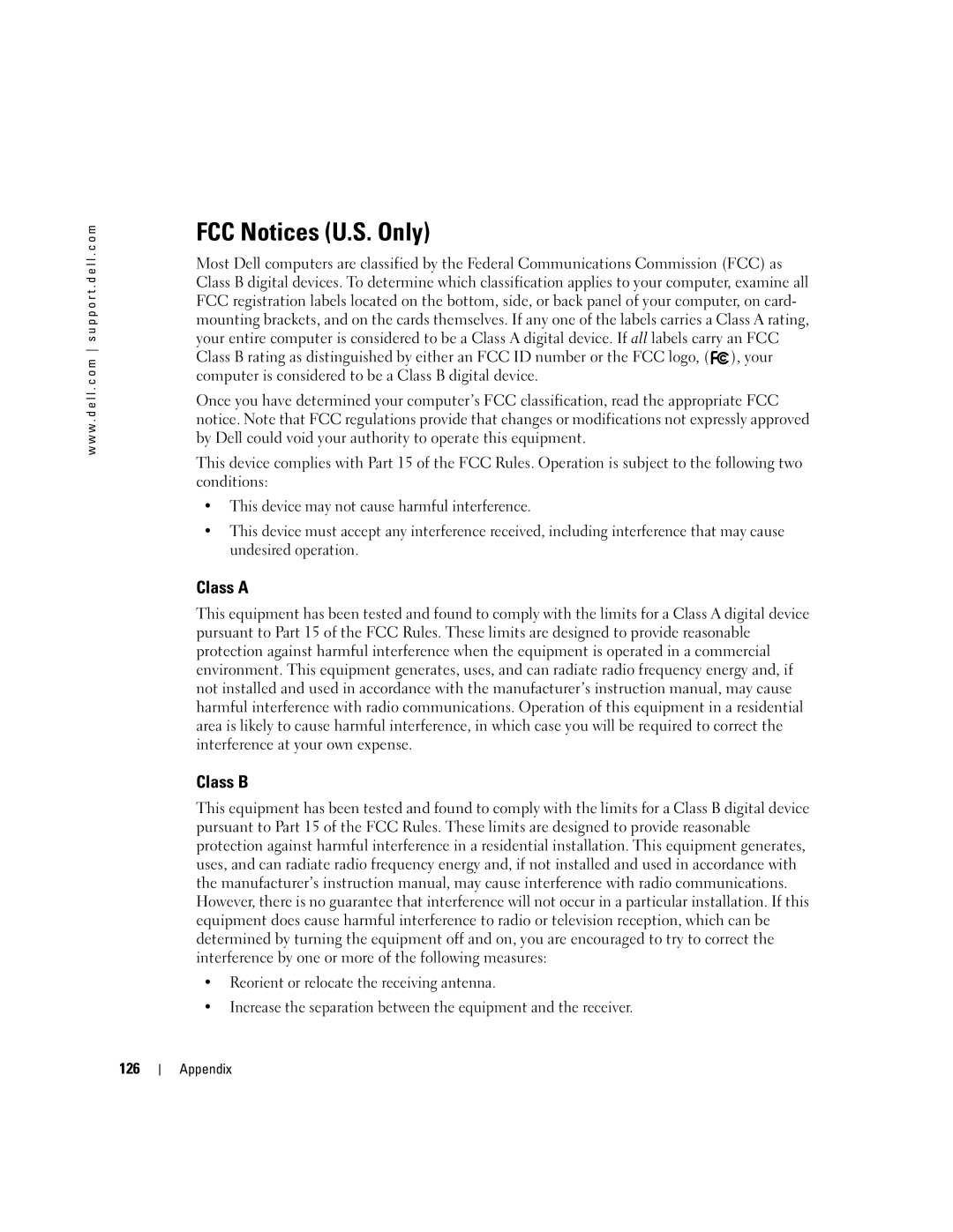 Dell 9300 owner manual FCC Notices U.S. Only, Class a Class B 