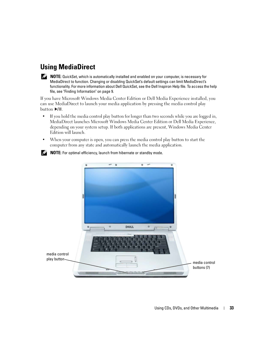 Dell 9300 owner manual Using MediaDirect 