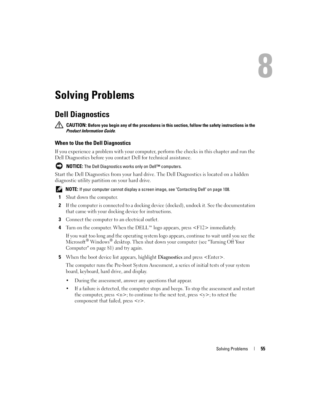 Dell 9300 owner manual Solving Problems, When to Use the Dell Diagnostics 