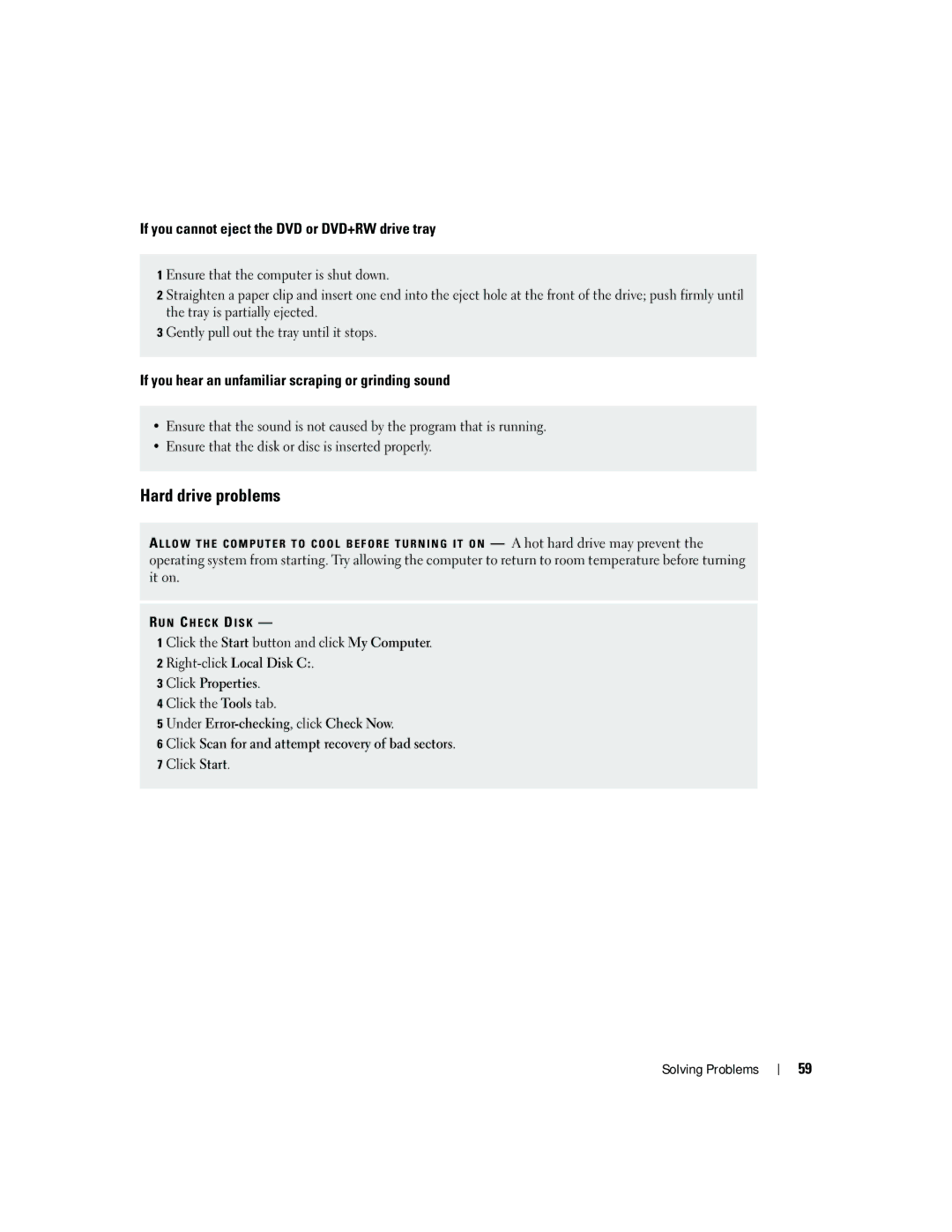 Dell 9300 owner manual Hard drive problems, If you cannot eject the DVD or DVD+RW drive tray 