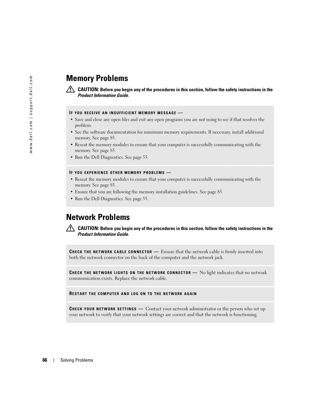 Dell 9300 owner manual Memory Problems, Network Problems 