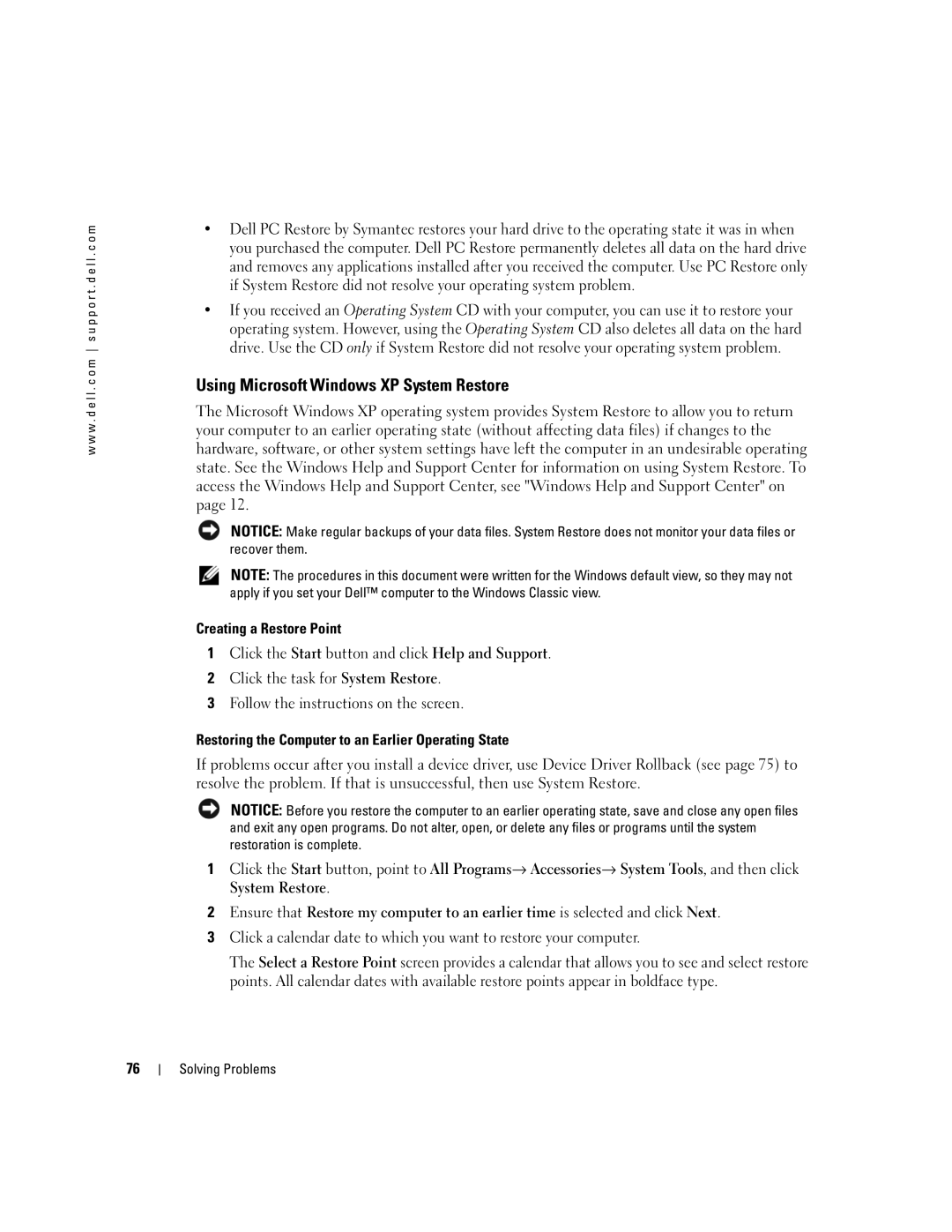 Dell 9300 owner manual Using Microsoft Windows XP System Restore 