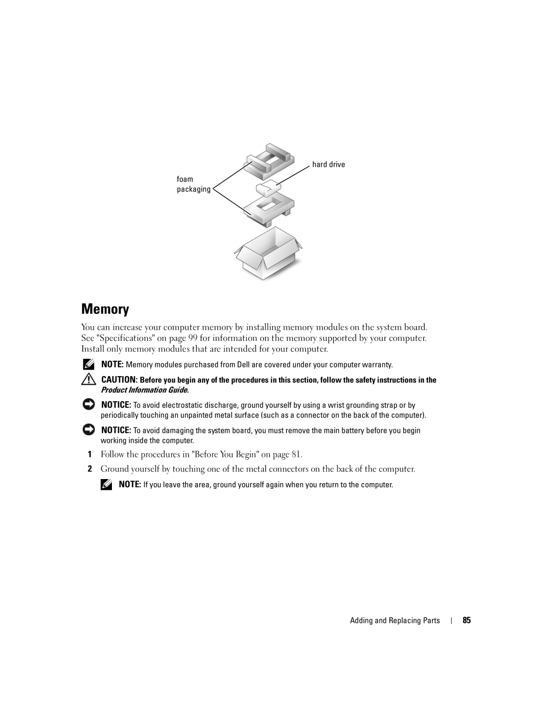 Dell 9300 owner manual Memory 