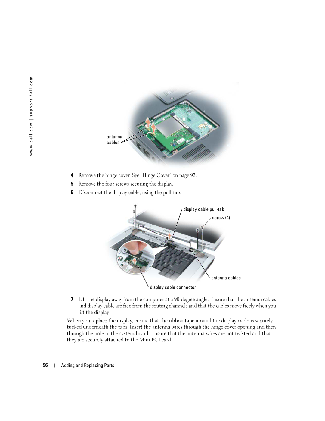 Dell 9300 owner manual Antenna cables Display cable connector 