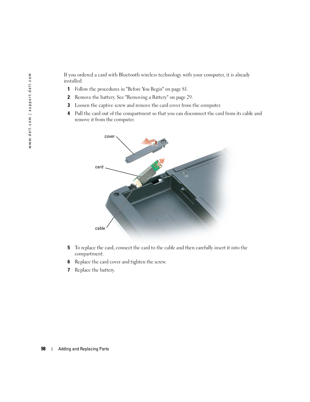 Dell 9300 owner manual Cover Card Cable 