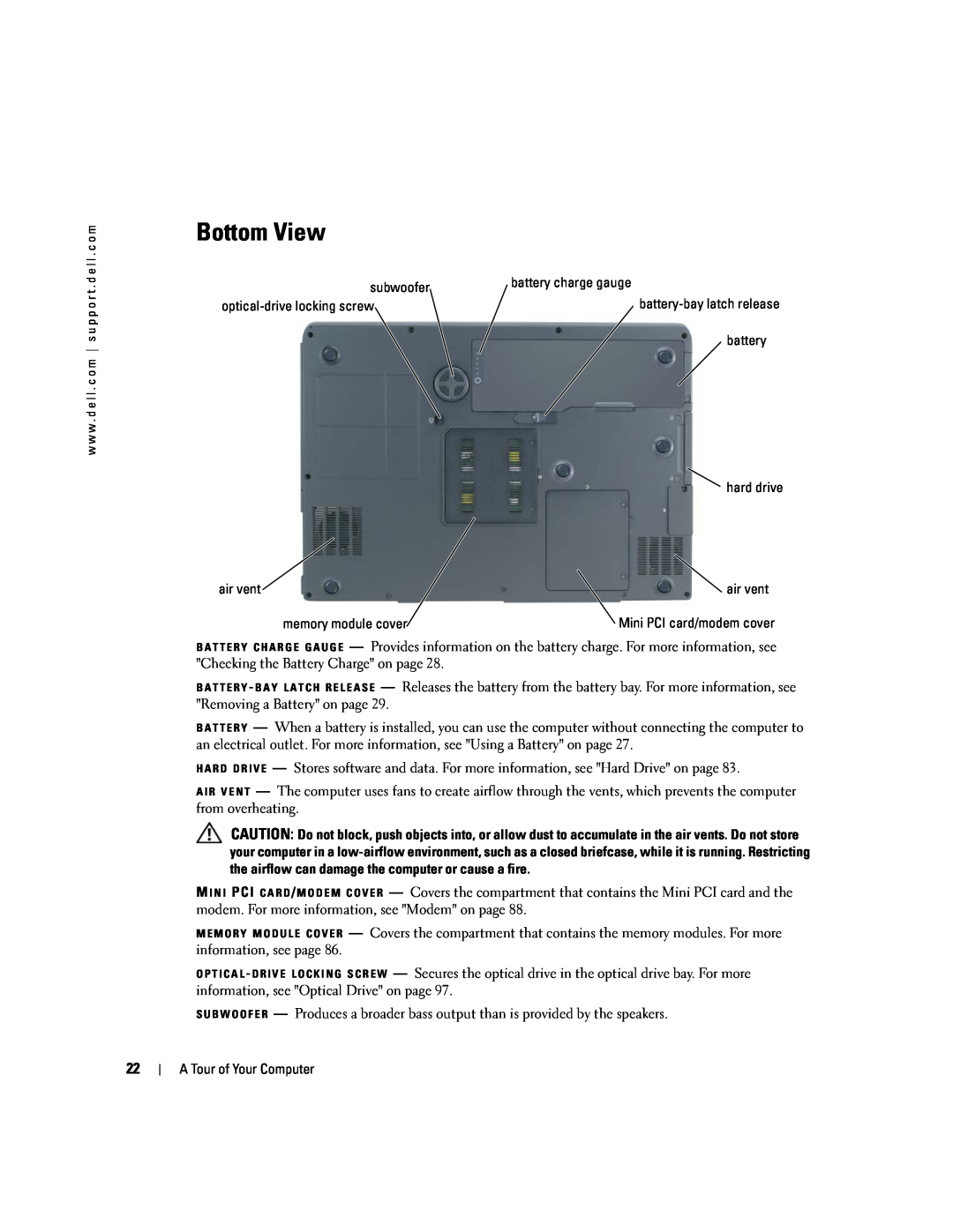 Dell 9300 owner manual Bottom View 