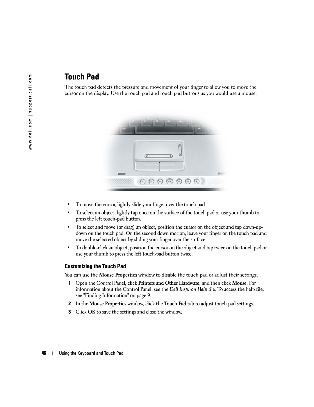 Dell 9300 owner manual Customizing the Touch Pad 