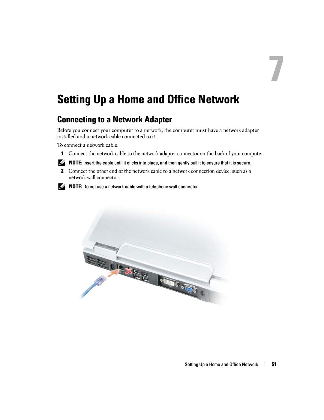 Dell 9300 owner manual Setting Up a Home and Office Network, Connecting to a Network Adapter 