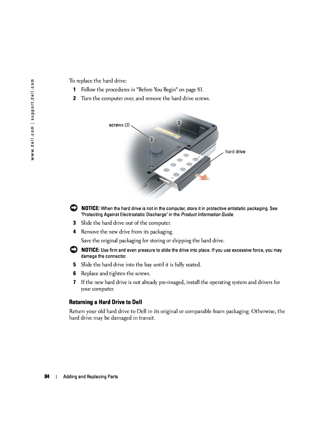Dell 9300 owner manual Returning a Hard Drive to Dell 