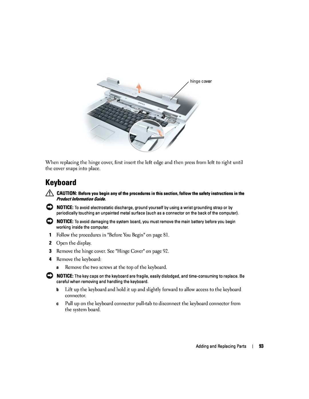 Dell 9300 owner manual Keyboard 
