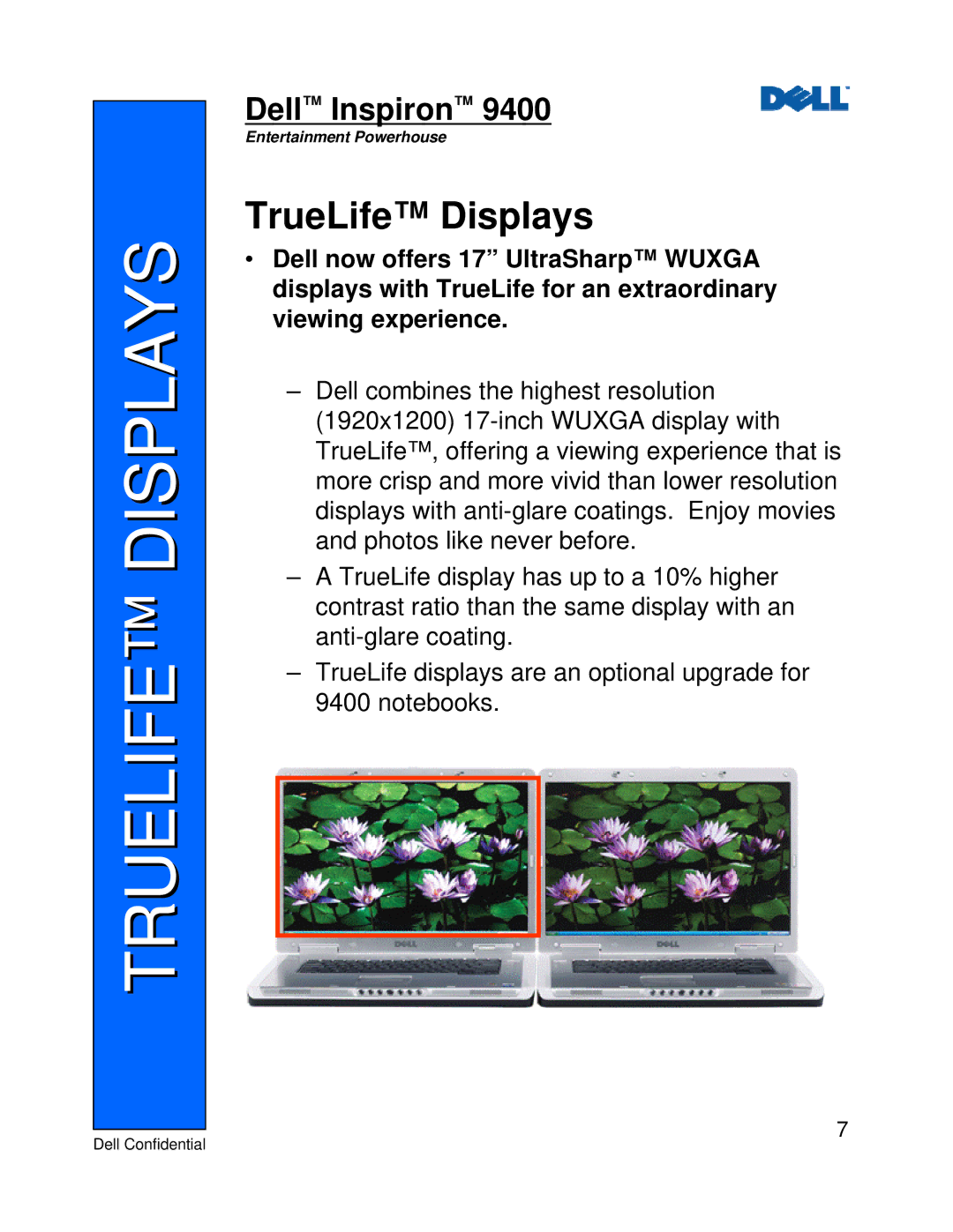 Dell 9400 manual Truelife Displays, TrueLife Displays 