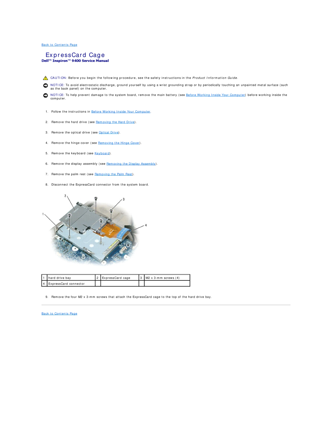 Dell 9400 owner manual ExpressCard Cage 