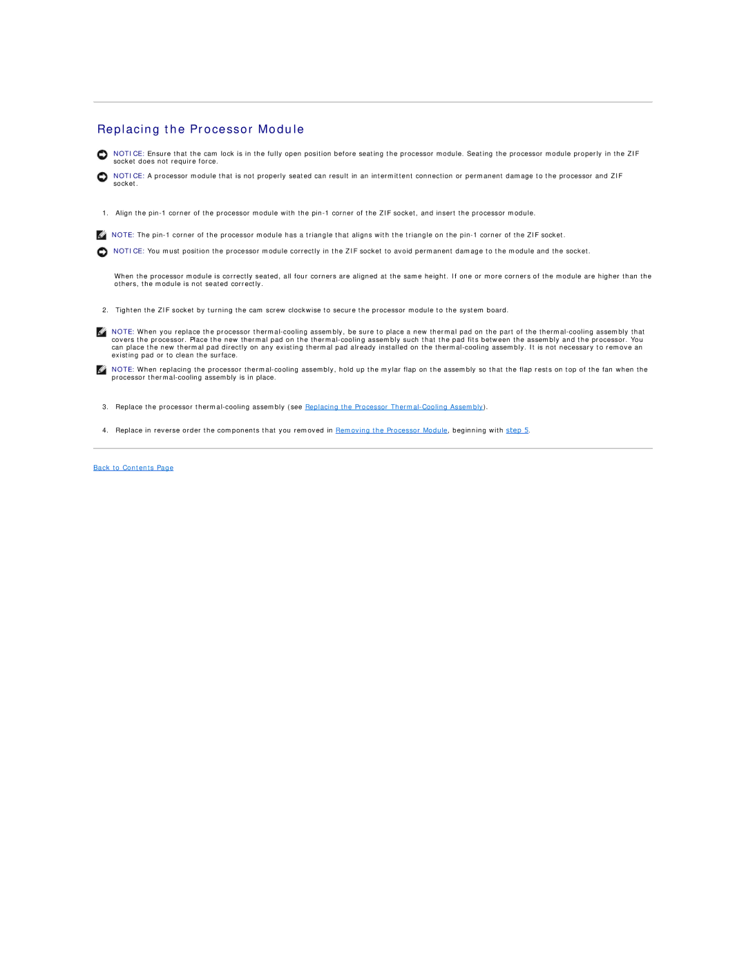 Dell 9400 owner manual Replacing the Processor Module 