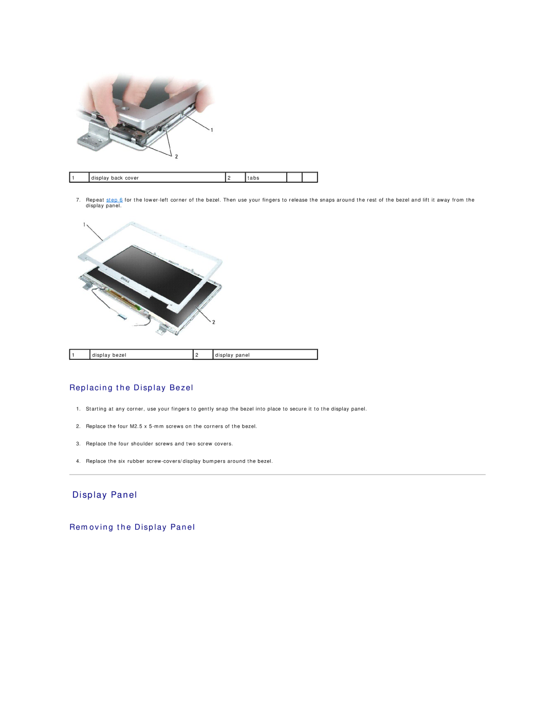 Dell 9400 owner manual Display Panel, Replacing the Display Bezel 