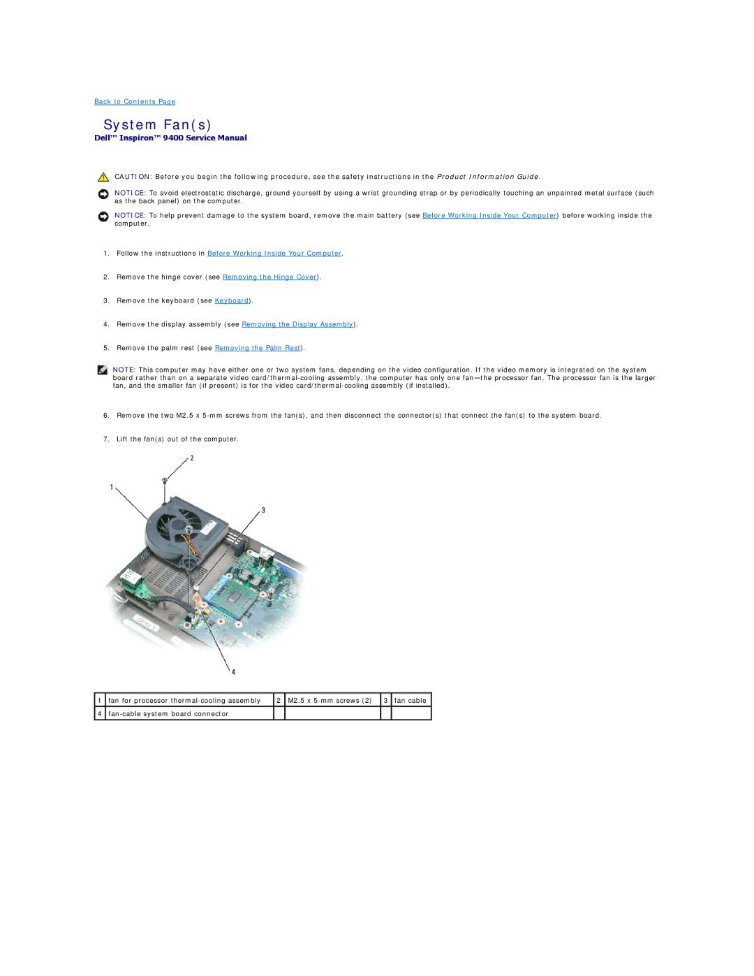 Dell 9400 owner manual System Fans 