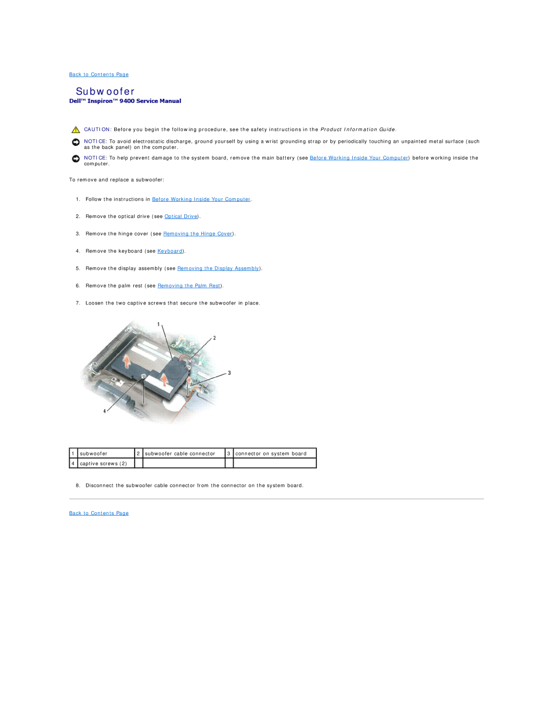 Dell 9400 owner manual Subwoofer 