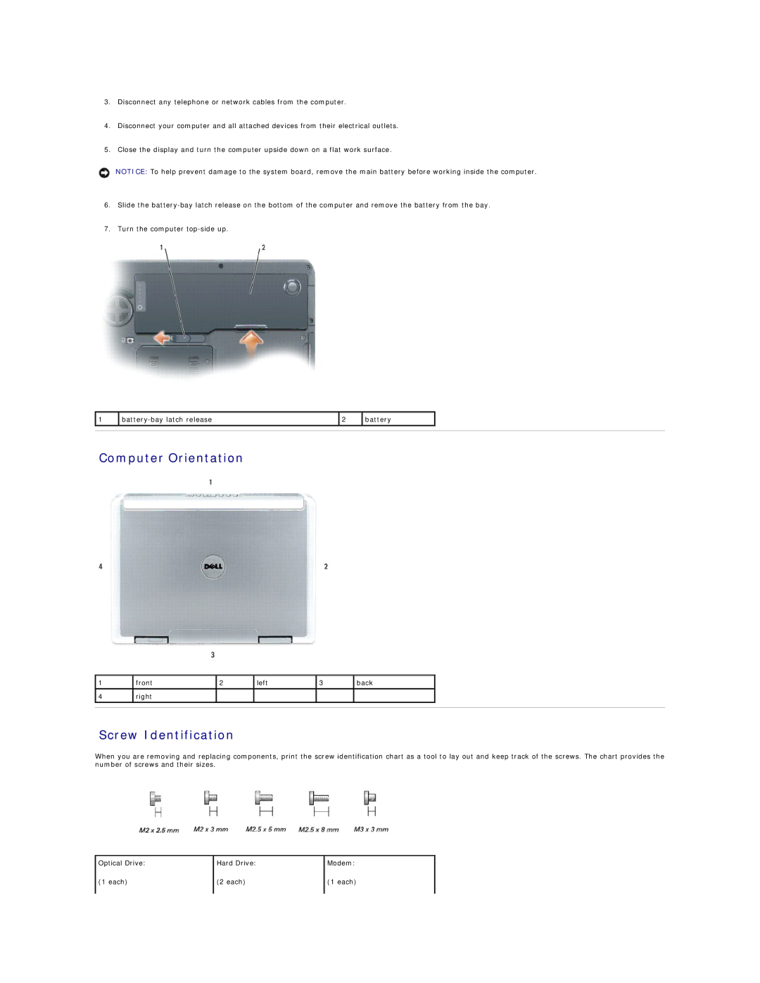 Dell 9400 owner manual Computer Orientation, Screw Identification 