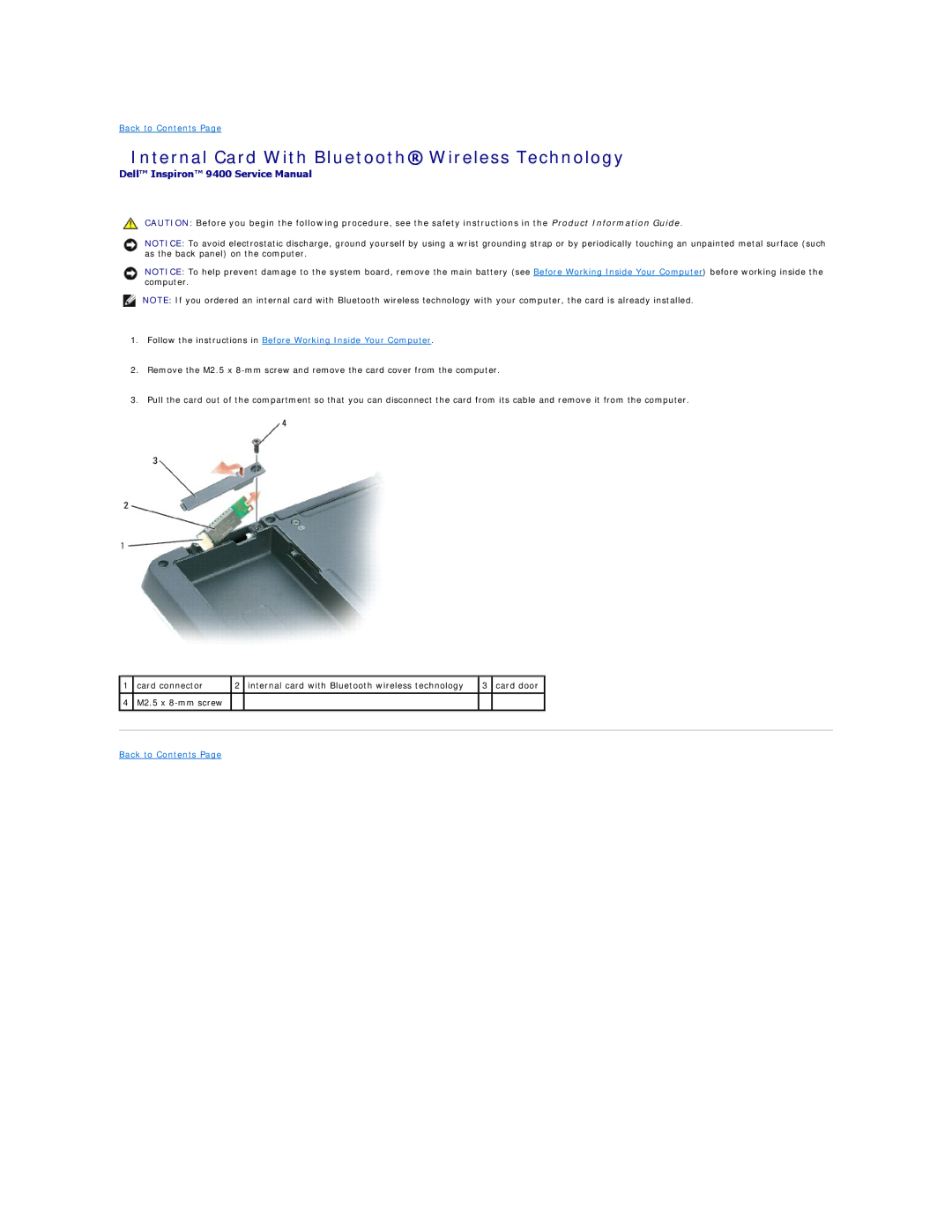 Dell 9400 owner manual Internal Card With Bluetooth Wireless Technology 