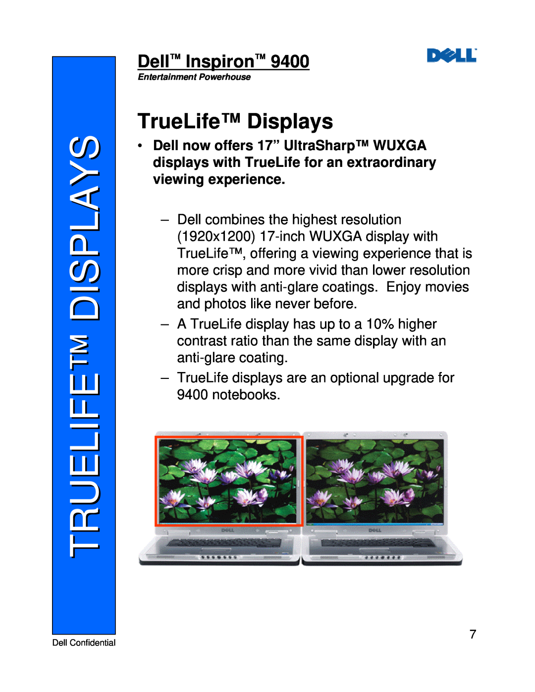 Dell 9400 manual Truelife Displays, TrueLife Displays, Dell Inspiron 
