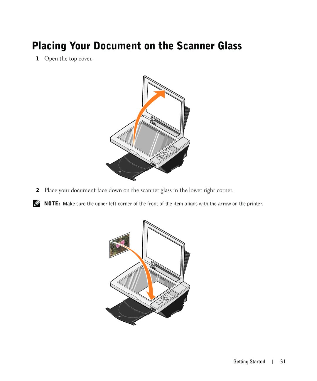 Dell 942 owner manual Placing Your Document on the Scanner Glass 