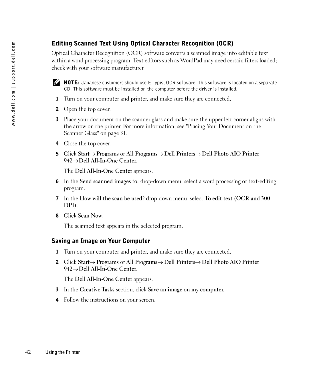 Dell 942 owner manual Editing Scanned Text Using Optical Character Recognition OCR, Saving an Image on Your Computer 