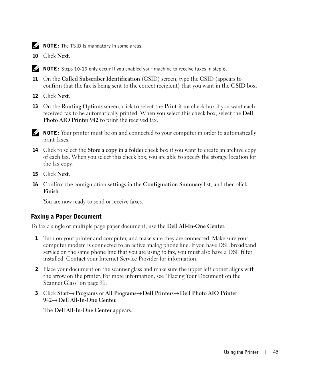 Dell 942 owner manual Faxing a Paper Document 