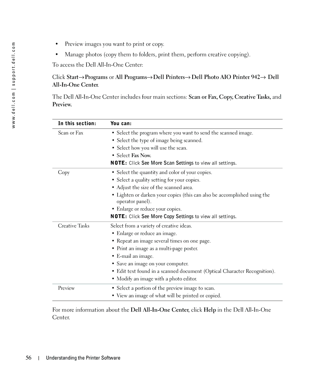 Dell 942 owner manual Preview, This section You can 