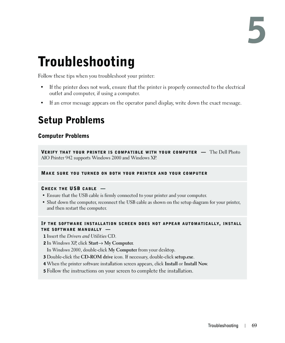 Dell 942 owner manual Setup Problems, Computer Problems, Windows XP, click Start→ My Computer 