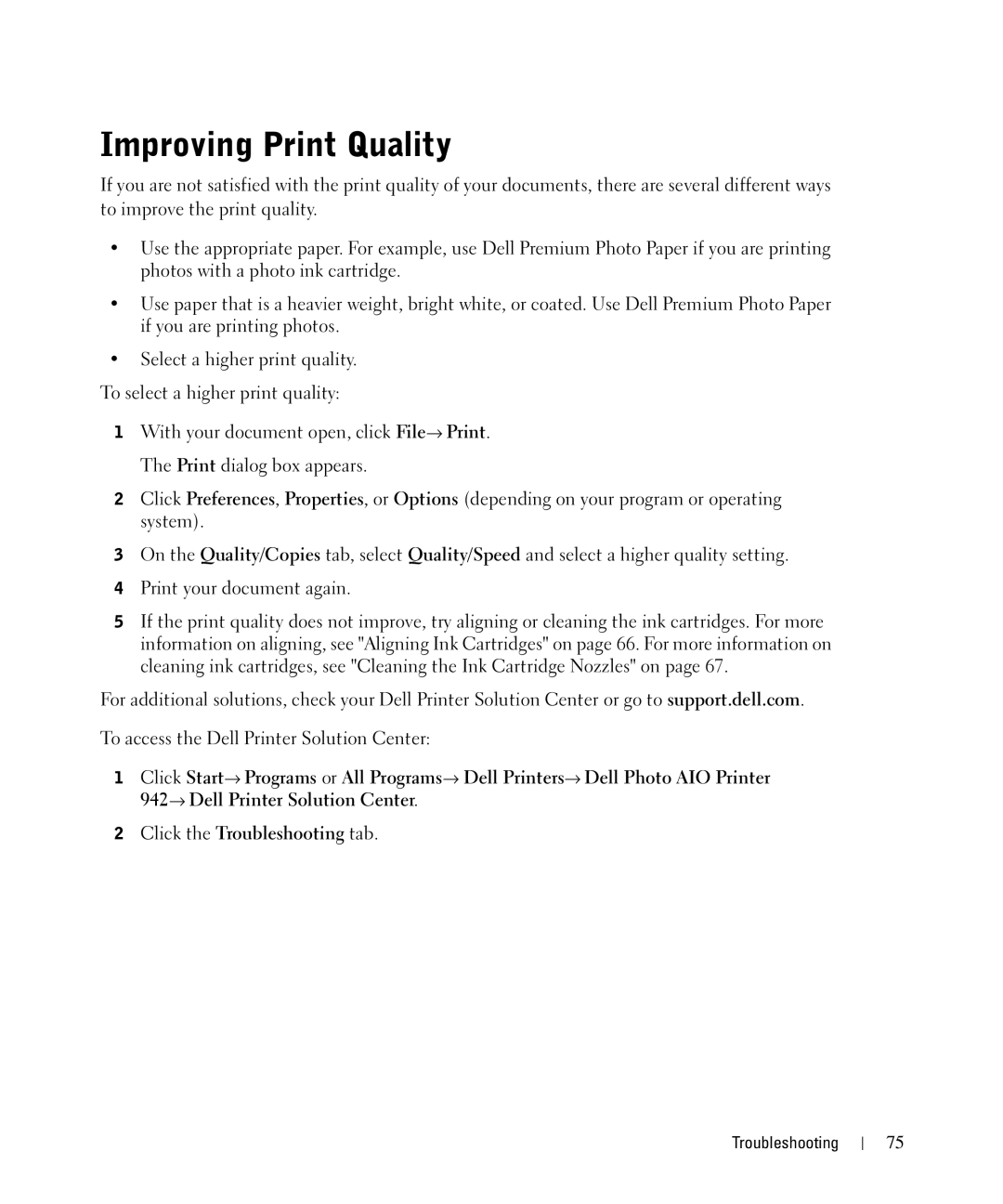 Dell 942 owner manual Improving Print Quality 