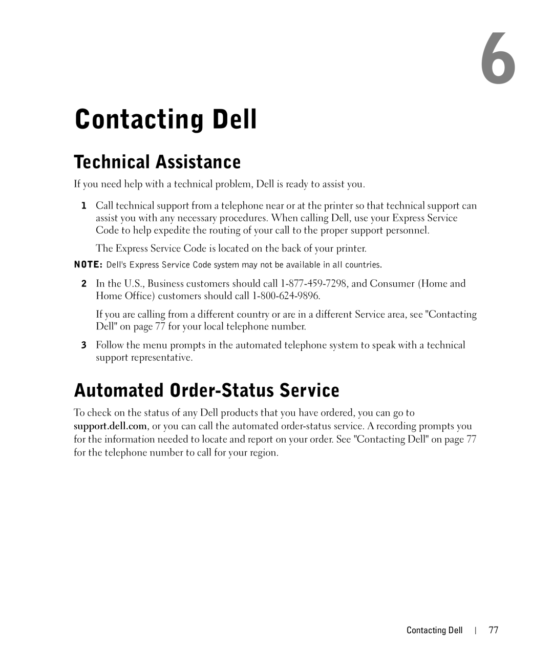 Dell 942 owner manual Technical Assistance, Automated Order-Status Service 