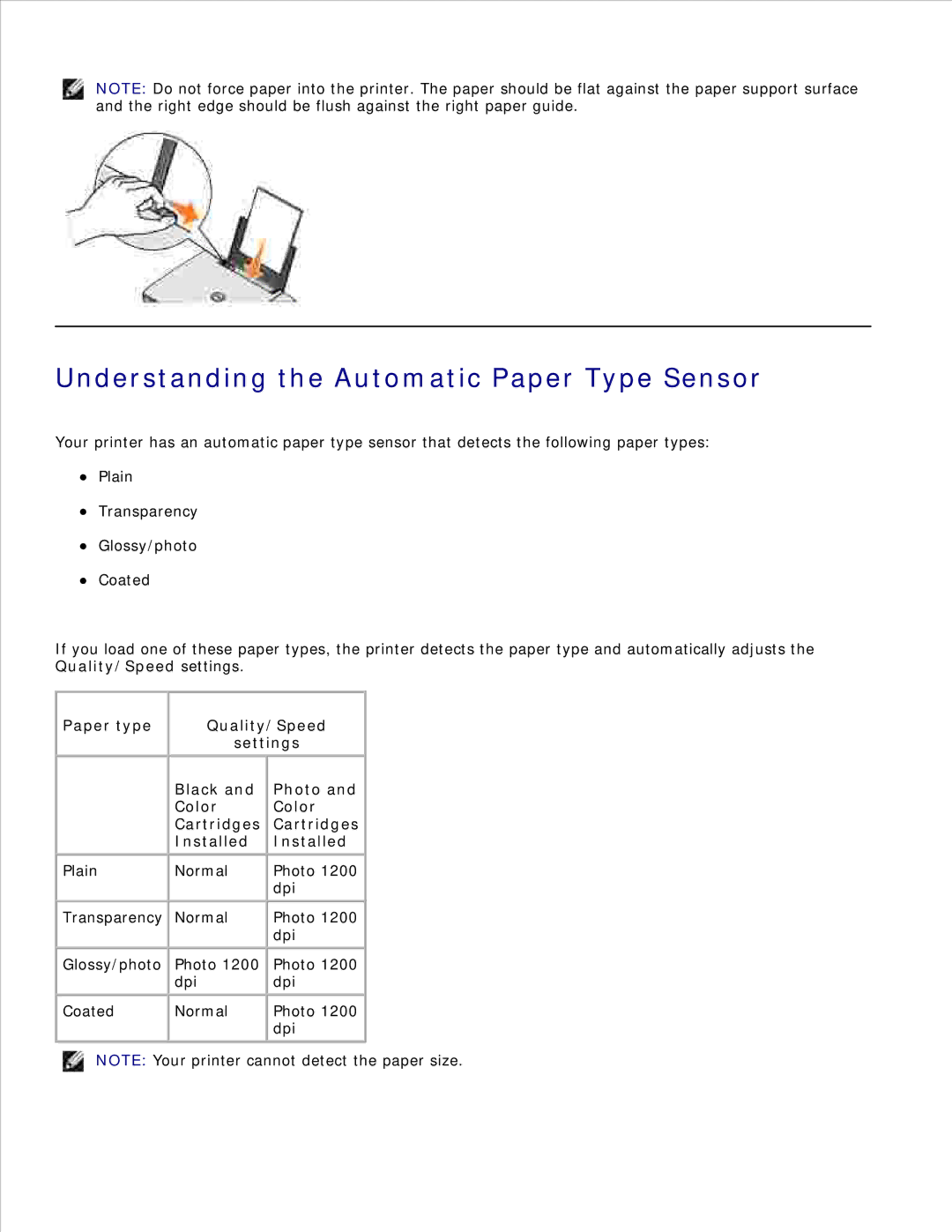 Dell 942 manual Understanding the Automatic Paper Type Sensor 