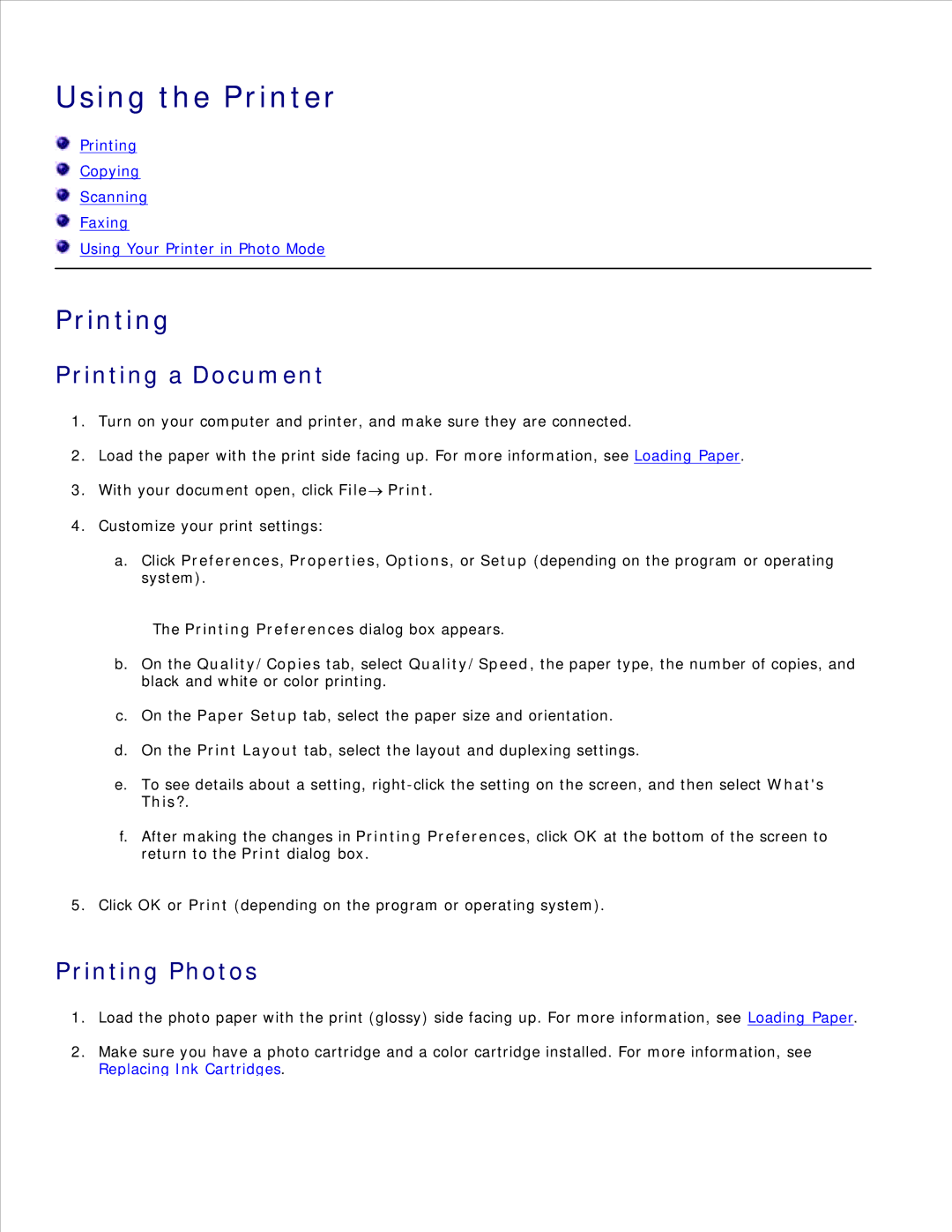 Dell 942 manual Using the Printer, Printing a Document, Printing Photos 