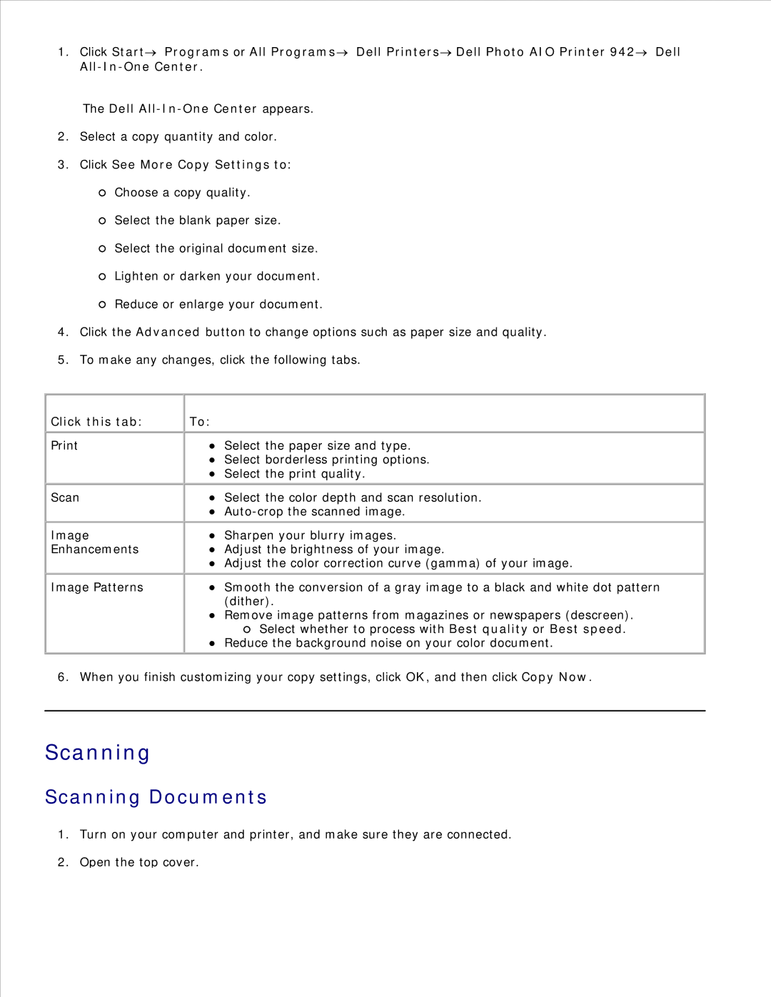 Dell 942 manual Scanning Documents, Click this tab 