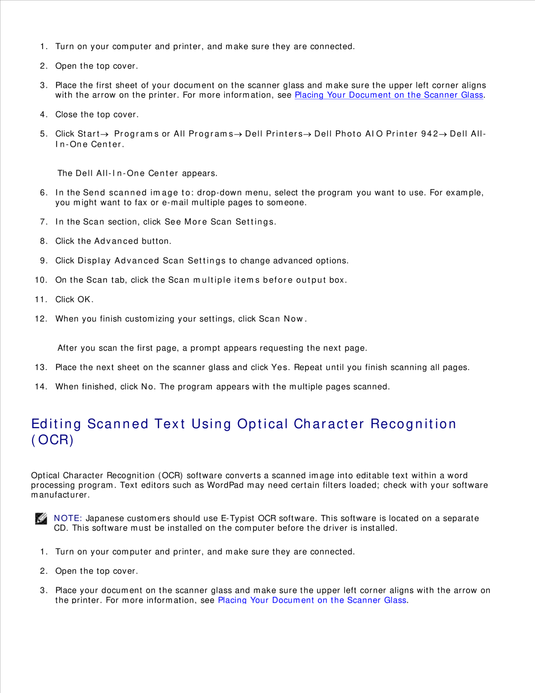 Dell 942 manual Editing Scanned Text Using Optical Character Recognition, Scan section, click See More Scan Settings 